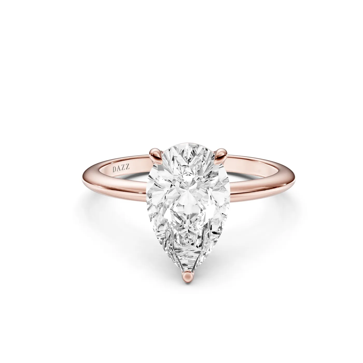 טבעת סוליטר טיפה בחיתוך טיפה, זהב רוז — יהלומי DAZZ